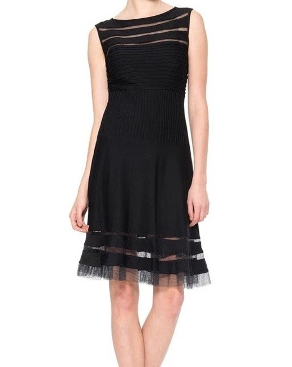 Tadashi Shoji Cut Out Jersey Mesh Cocktail Dress Sz PS Black Elegant Party